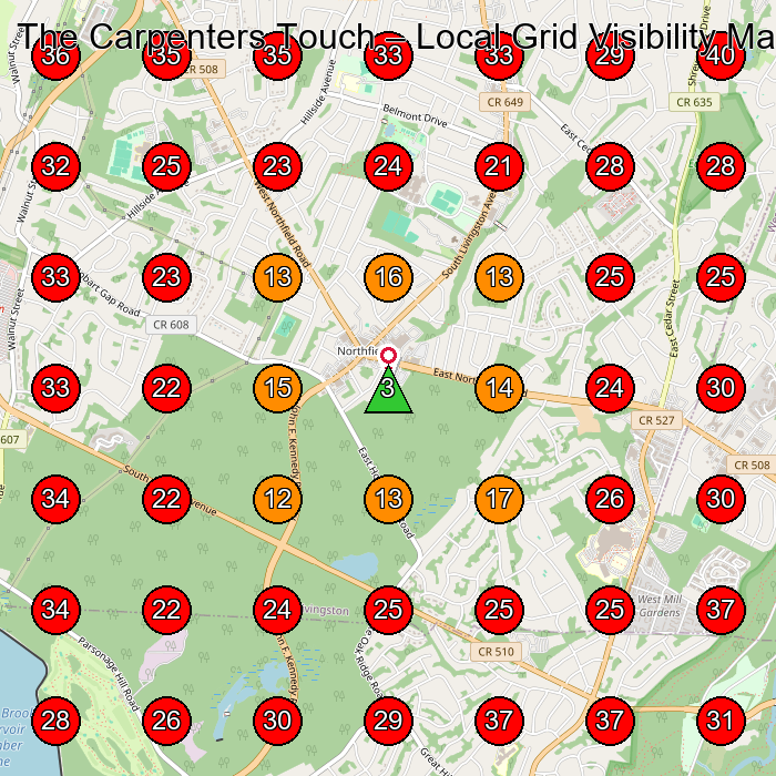 The Carpenters Touch GeoGrid visibility map for Servia§O De Instalaa§Agbpo De Piso De Madeira in Livingston
